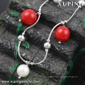 74617 China vende al por mayor la pulsera de color plata perla, tobilleras de joyería de moda de pie